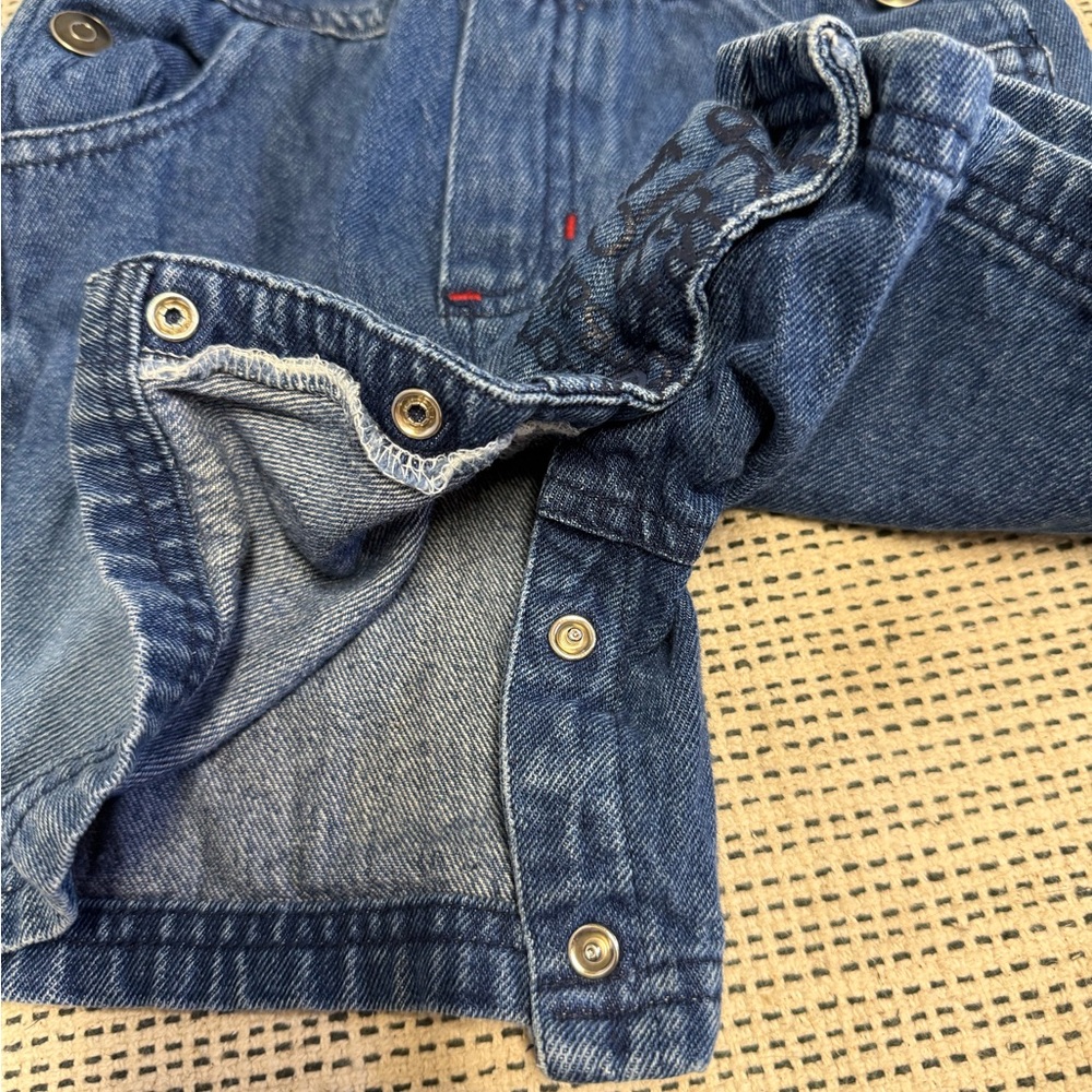 VTG Boys Denim Blue Overalls Football Patch - Picture 4 of 4